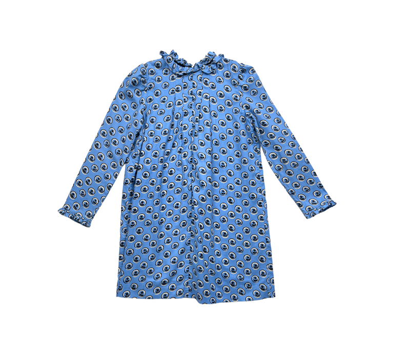 Bonpoint - Robe Manches Longues Bleue À Motifs - 12 Ans