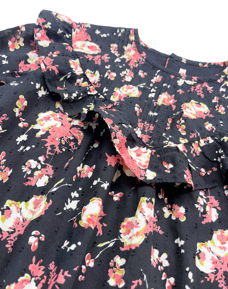 Bonpoint - Robe Noire À Fleurs - 12 Ans