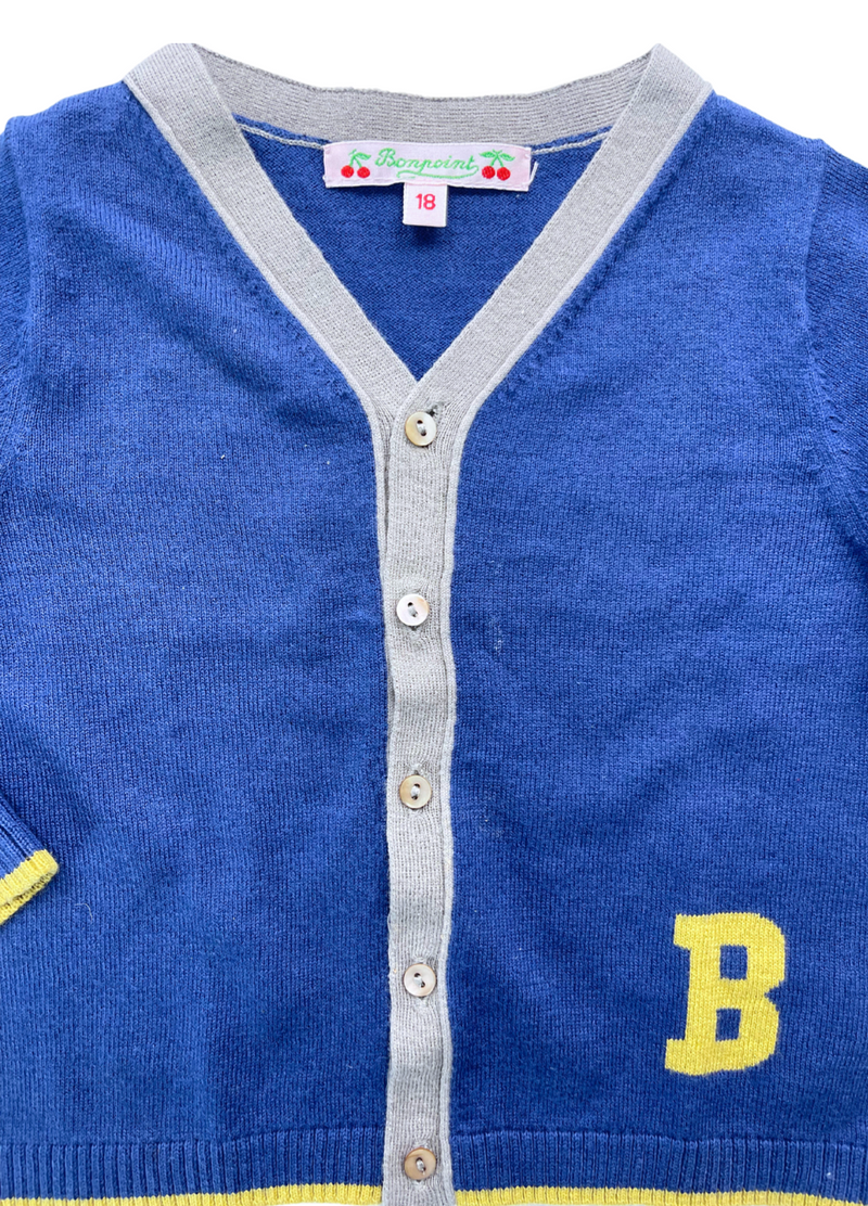 Bonpoint - Cardigan Bleu « B » - 18 Mois