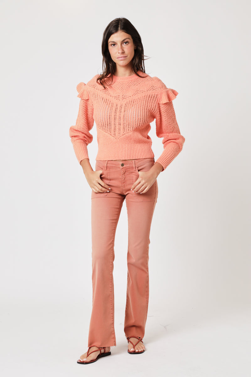 Pull Ml Col Rond Volants - Coral