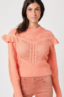 Pull Ml Col Rond Volants - Coral