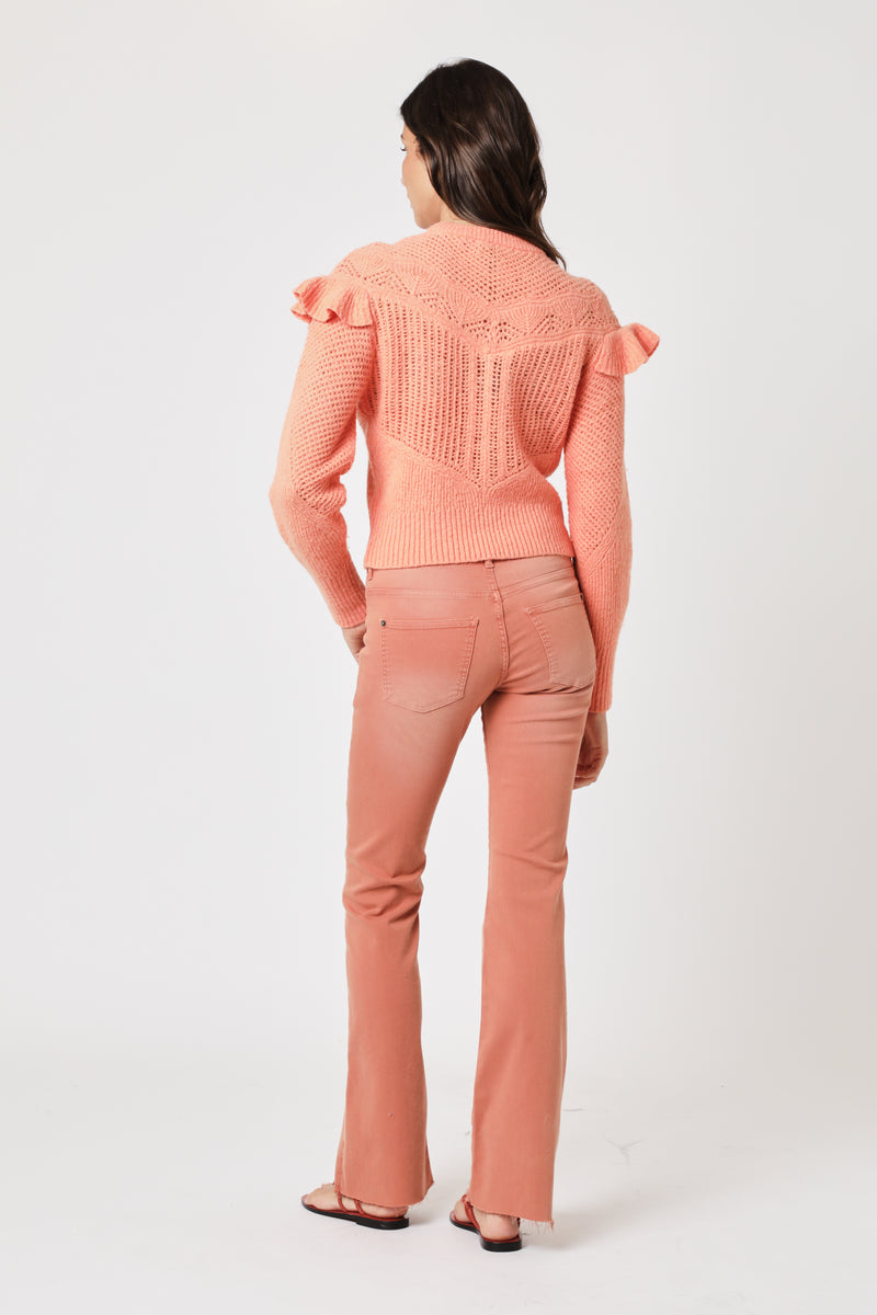 Pull Ml Col Rond Volants - Coral