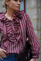 Olympe Stripe Blouse Burgundy