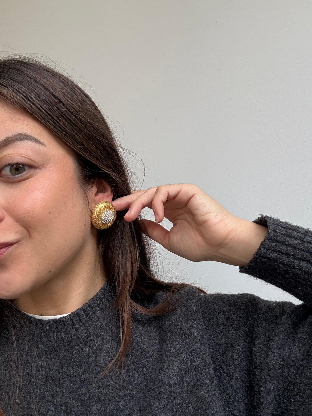 Boucles D’Oreilles Vintage - Rondes Dorées Et Strass