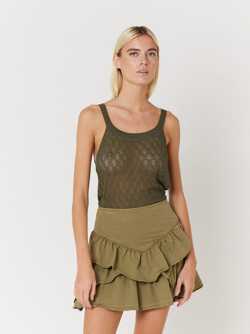 Jupe Denim Unie Volants - Khaki