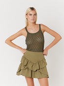 Jupe Denim Unie Volants - Khaki