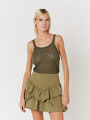 Jupe Denim Unie Volants - Khaki