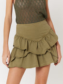 Jupe Denim Unie Volants - Khaki