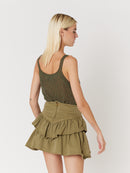 Jupe Denim Unie Volants - Khaki