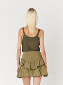 Jupe Denim Unie Volants - Khaki