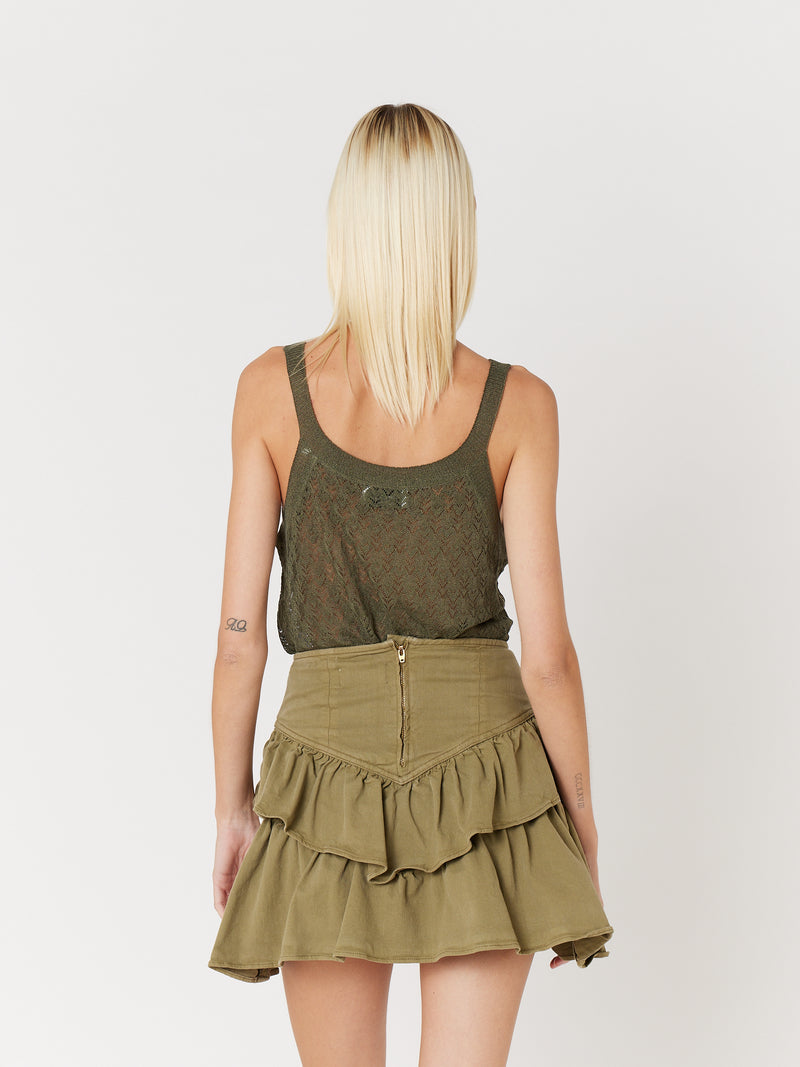 Jupe Denim Unie Volants - Khaki