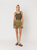 Jupe Denim Unie Volants - Khaki