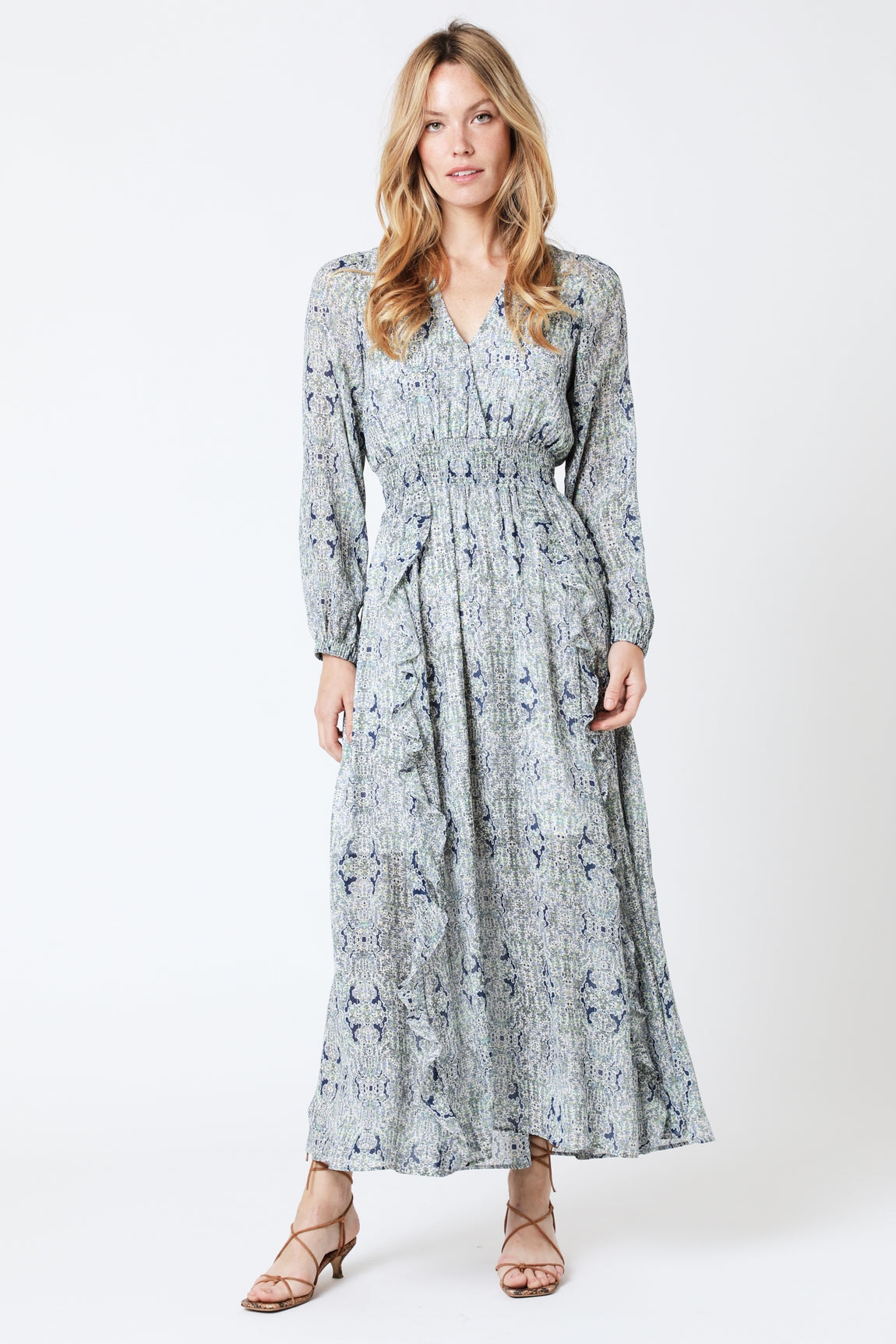 Berenice - Vestido Largo Estampado Smock Cintura - Mosaic Blue