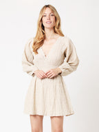 Berenice - Vestido Corto Liso Bordado - Beige