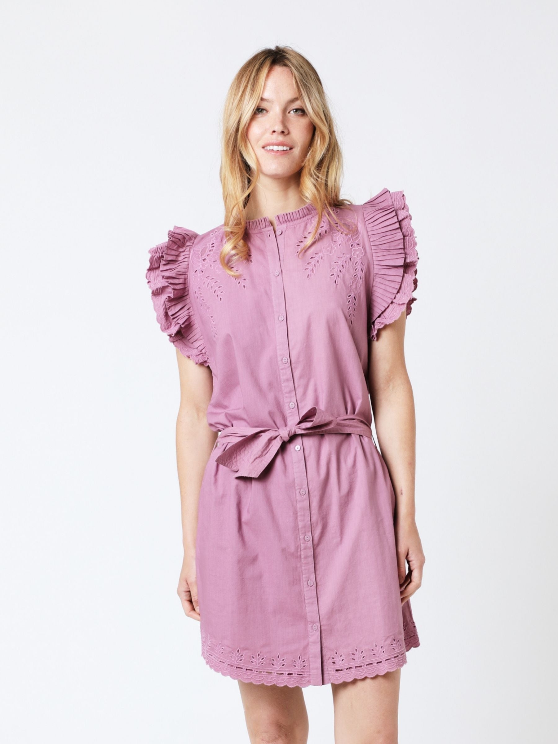 Berenice - Short Plain Dress Embroidered Shoulders - Parma