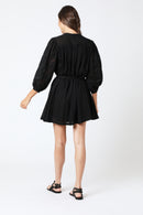 Robe Courte Unie Ml Plis - Black