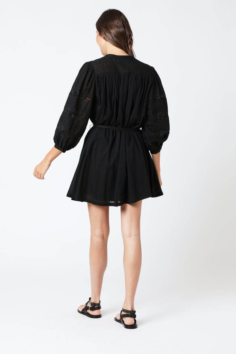 Robe Courte Unie Ml Plis - Black