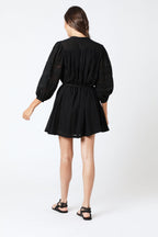 Berenice - Plain Long Sleeve Short Dress with Pleats - Black