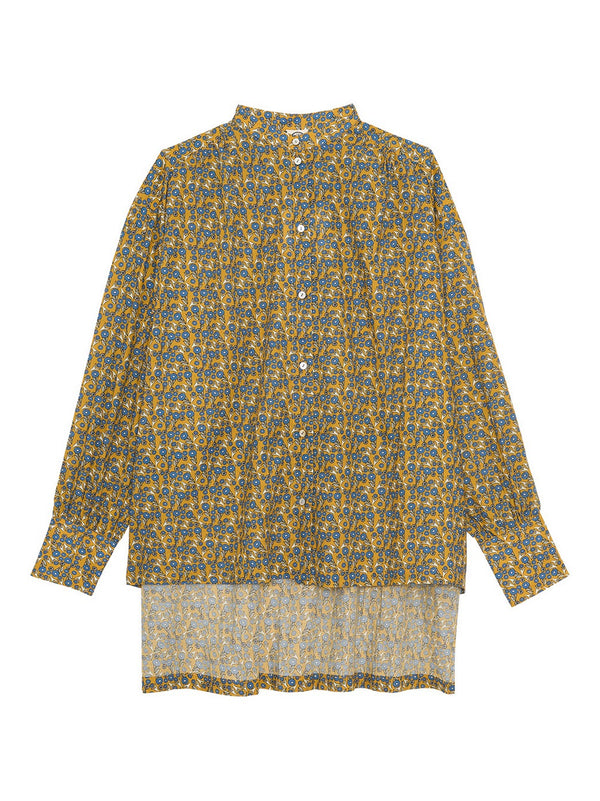 Ines De La Fressange – Camisa Adamo - Floral Ocre, camisa de manga larga amarillo mostaza con motivos azules y blancos