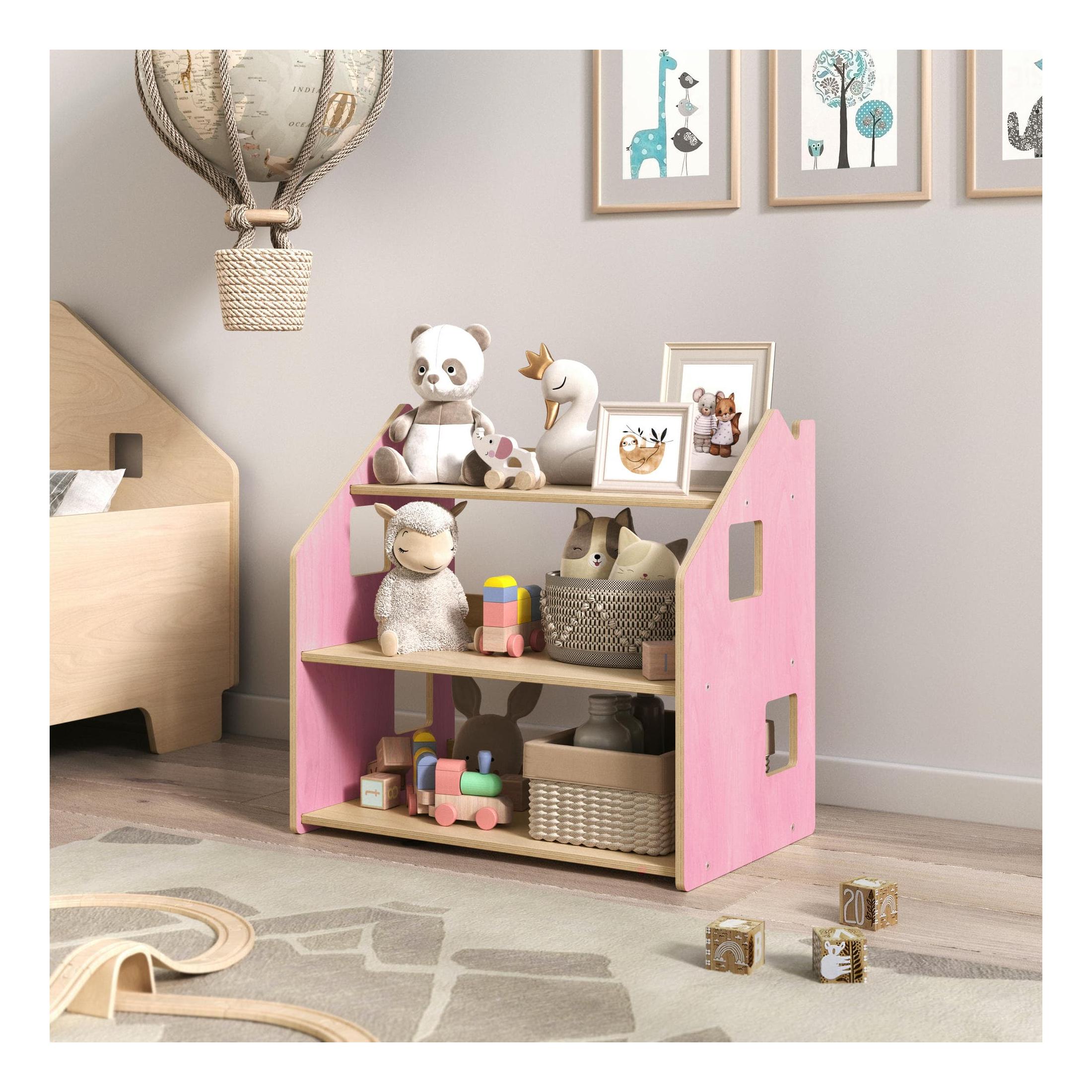 Bibliothèque & Étagère À Jouets Duo – Bleu Clair & Rose