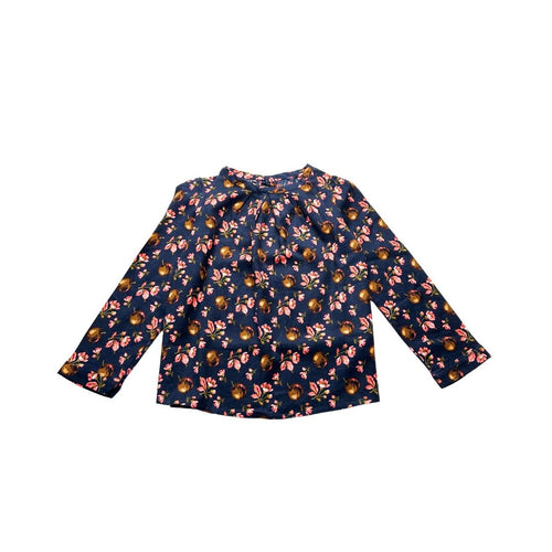 Bonpoint - Blouse Bleu Marine À Fleurs Roses- 8 Ans