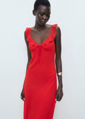 Robe Midi Avec Encolure À Volants