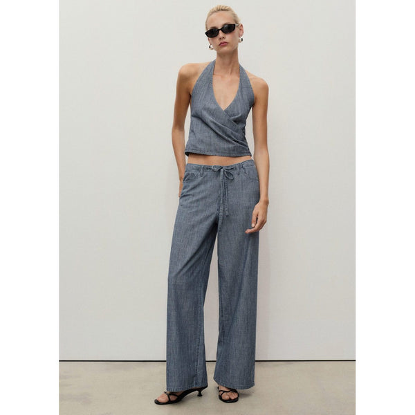 Haut En Denim Croisé À Rayures