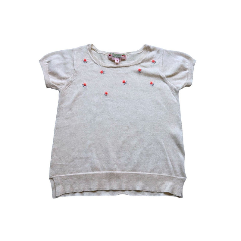 Bonpoint - T-Shirt Crème Avec Roses Brodées - 8 Ans