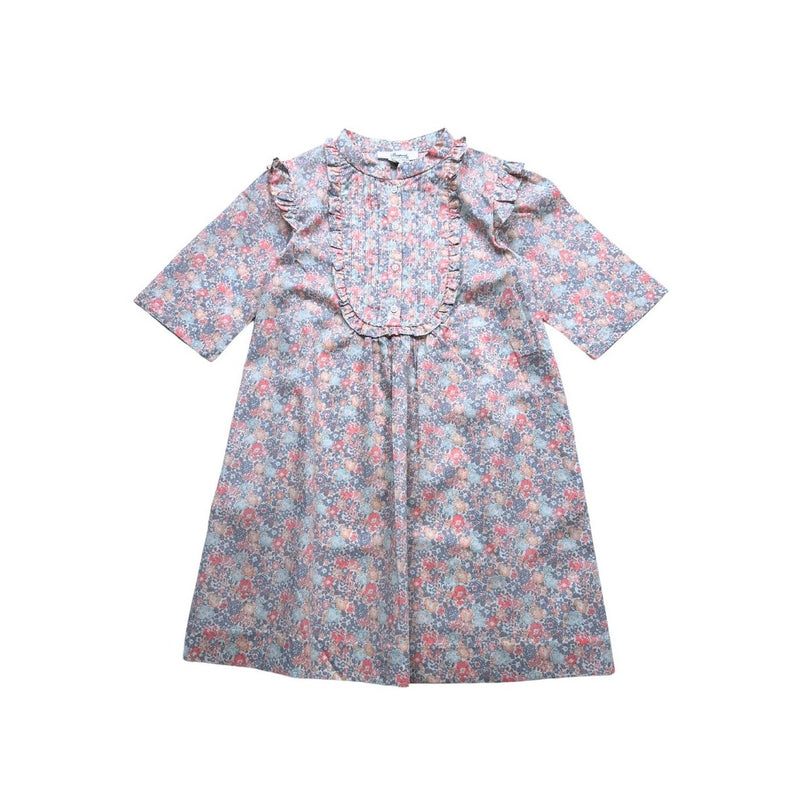 Bonpoint - Robe Neuve À Fleurs Bleu Violette Et Rose - 8 Ans