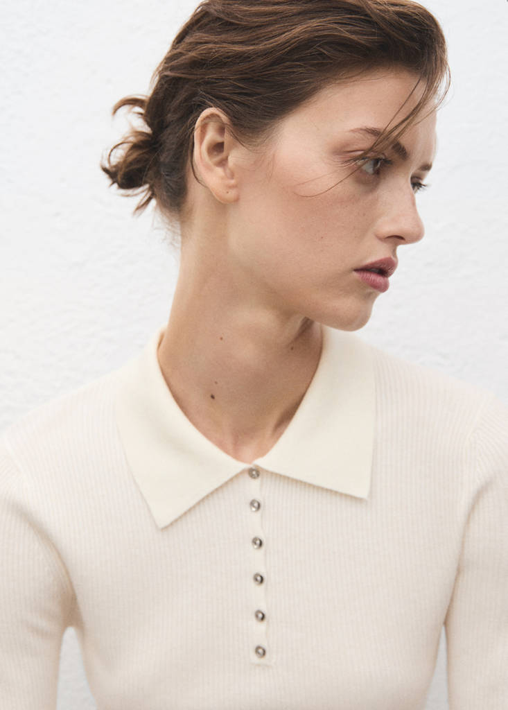 Pull-Over Maille Côtelée Col Polo
