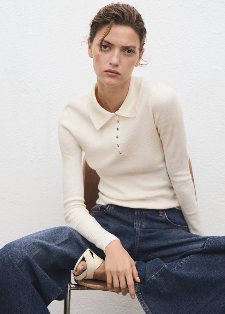 Pull-Over Maille Côtelée Col Polo
