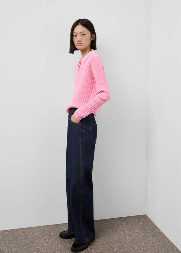 Pullover in Maglia a Coste con Collo Polo