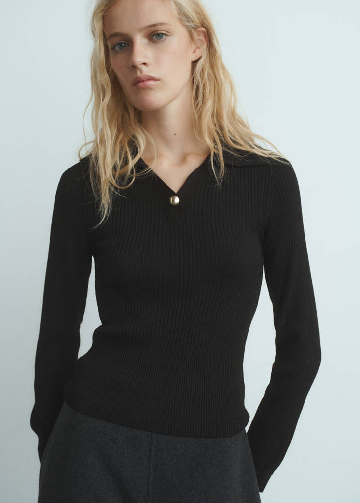 Pull Maille Côtelé Bouton Bijou