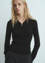 Pull Maille Côtelé Bouton Bijou