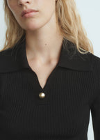 Pull Maille Côtelé Bouton Bijou