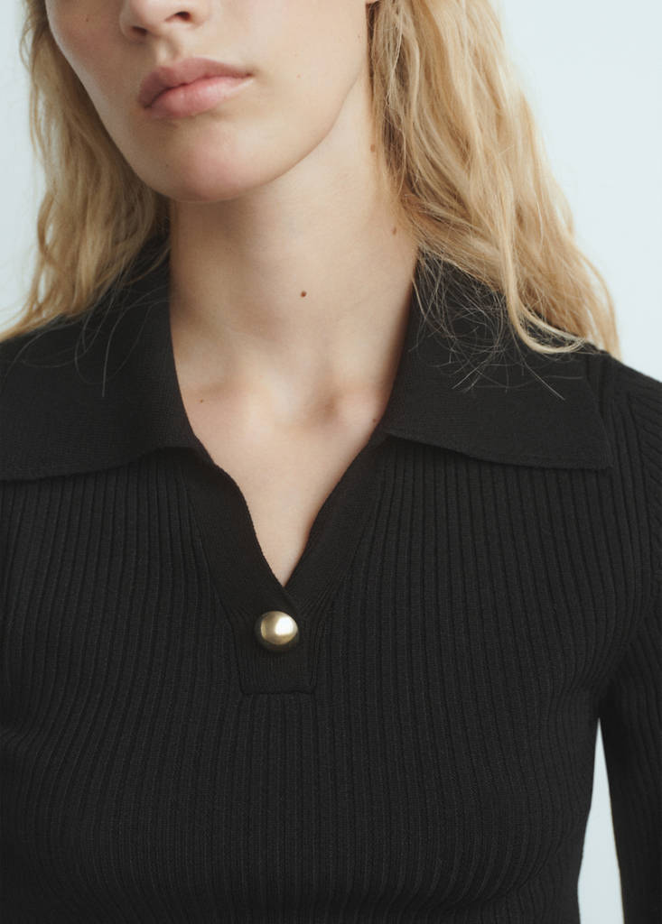 Pull Maille Côtelé Bouton Bijou