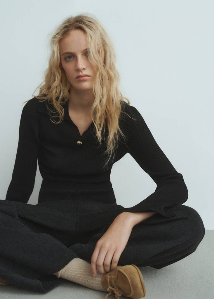 Pull Maille Côtelé Bouton Bijou