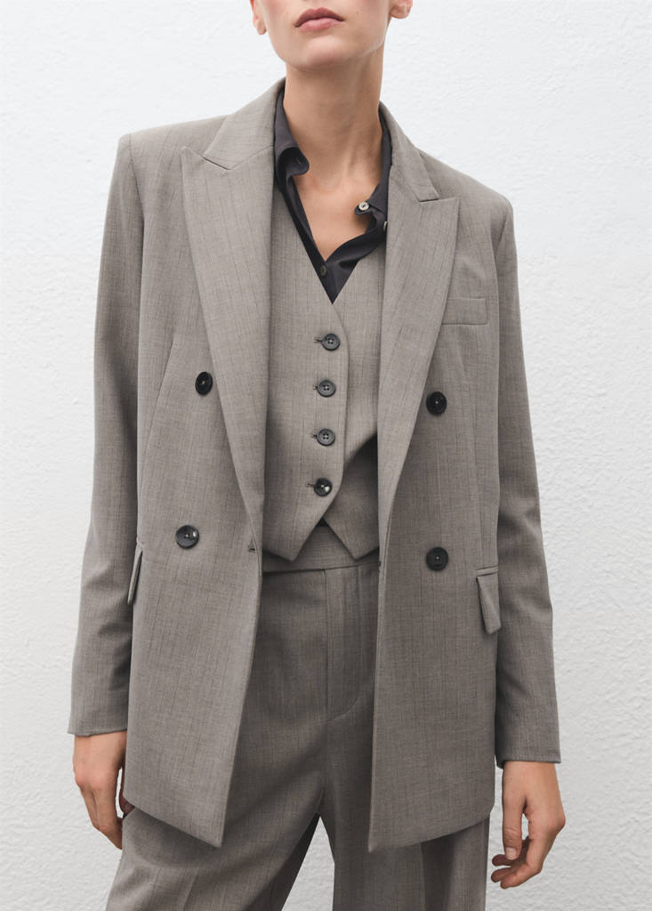 Blazer De Costume En Laine Mélangée Double Boutonnage