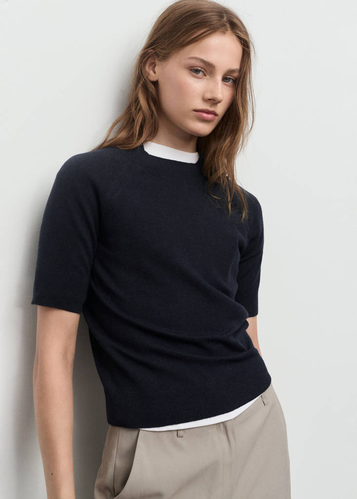 Pull Laine Mélangée Manches Courtes