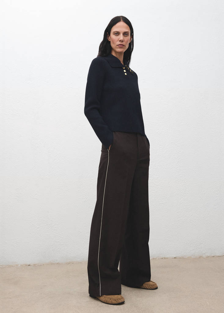 Pull En Maille Côtelée À Col Polo Et Boutons