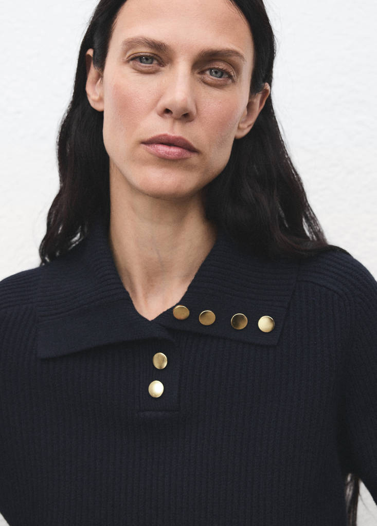 Pull En Maille Côtelée À Col Polo Et Boutons