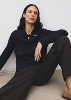 Pull En Maille Côtelée À Col Polo Et Boutons
