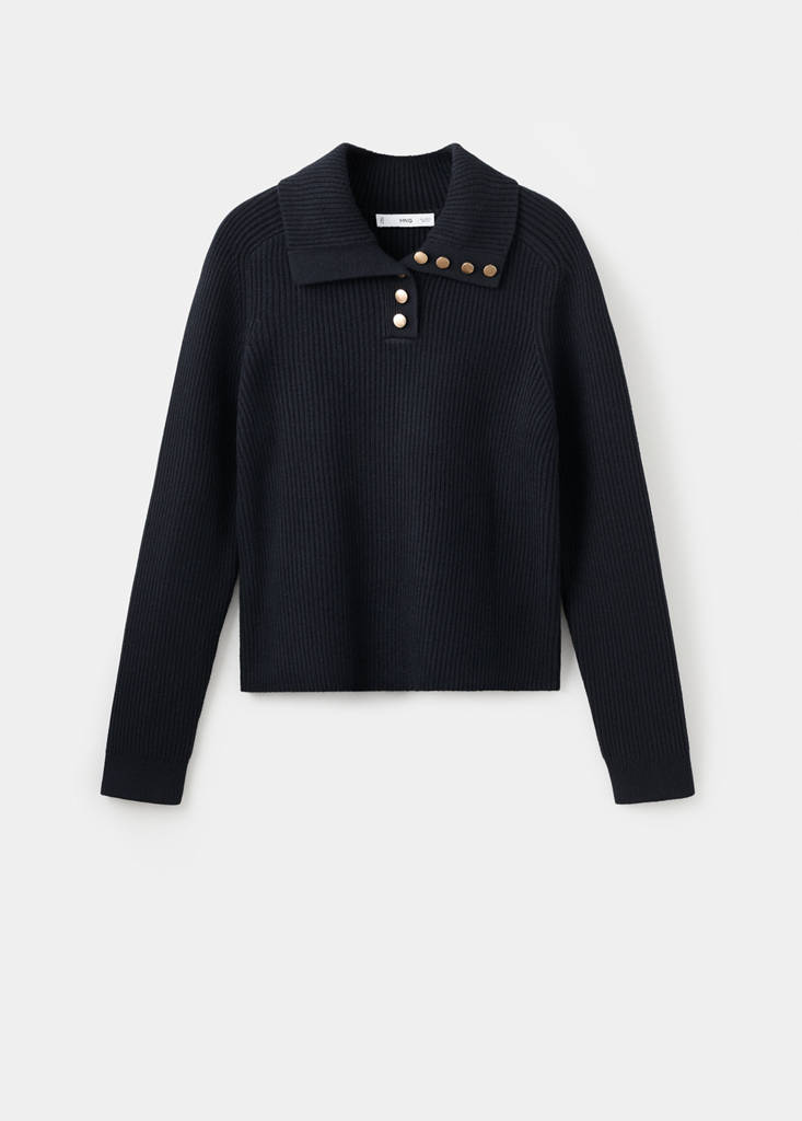 Pull En Maille Côtelée À Col Polo Et Boutons