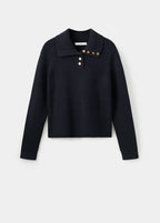 Pull En Maille Côtelée À Col Polo Et Boutons