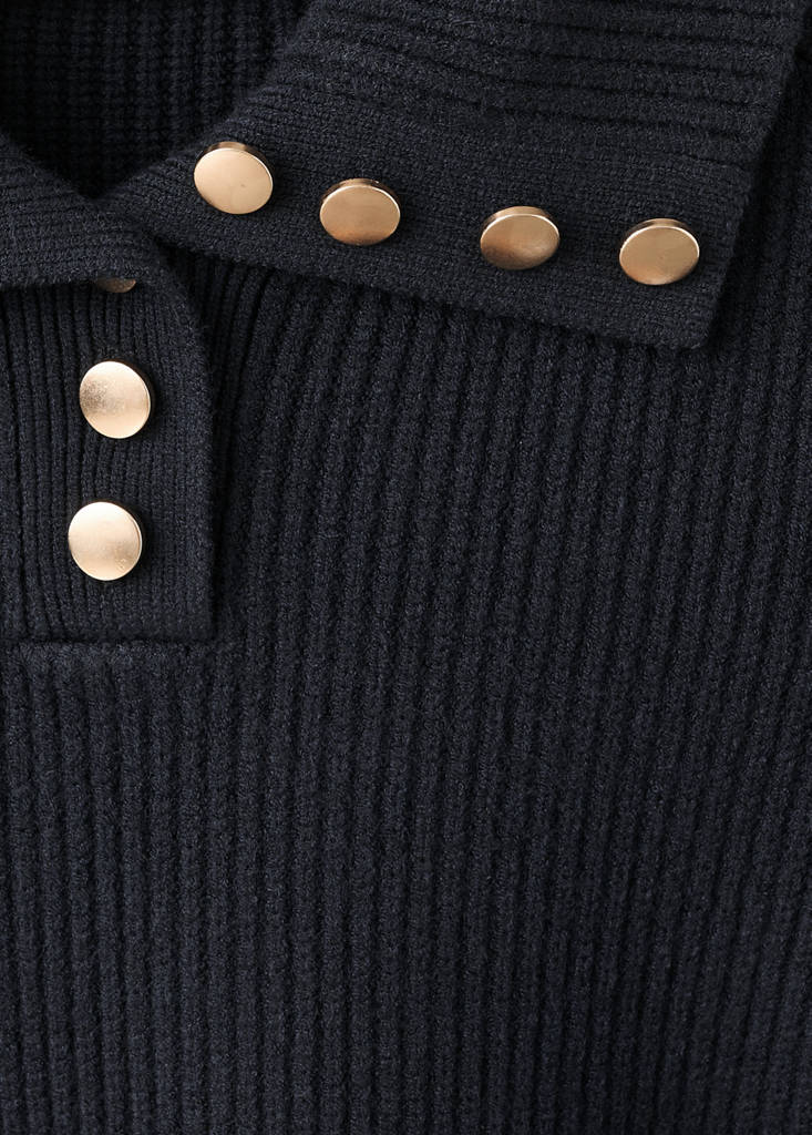 Pull En Maille Côtelée À Col Polo Et Boutons