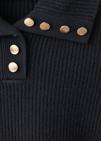 Pull En Maille Côtelée À Col Polo Et Boutons