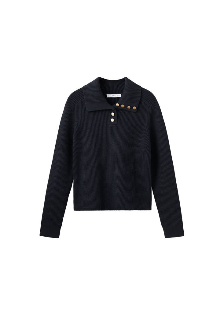 Pull En Maille Côtelée À Col Polo Et Boutons