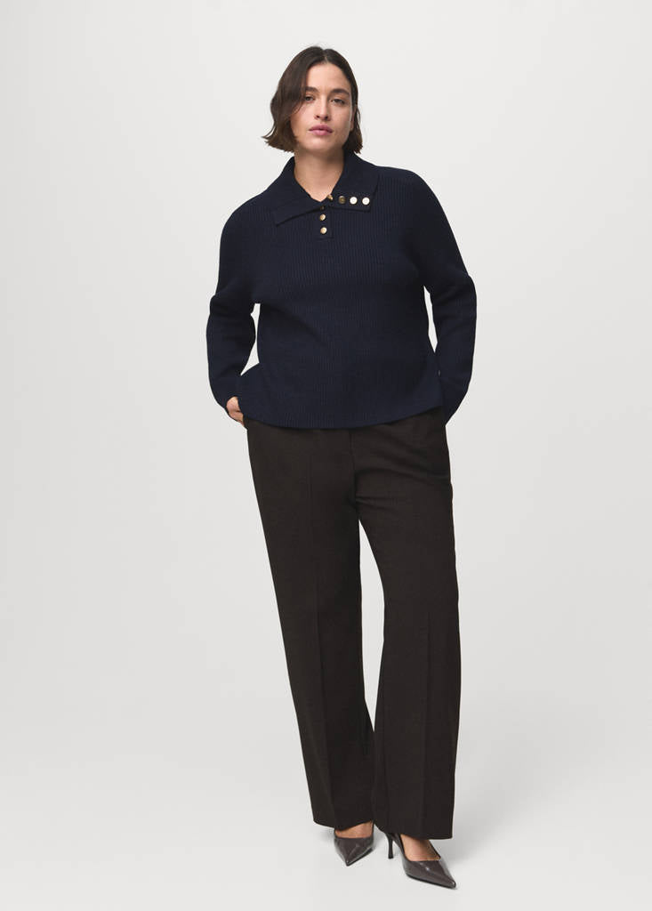 Pull En Maille Côtelée À Col Polo Et Boutons