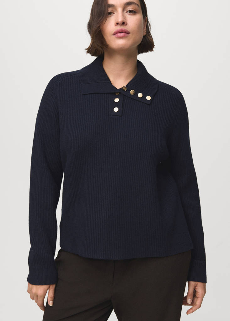 Pull En Maille Côtelée À Col Polo Et Boutons