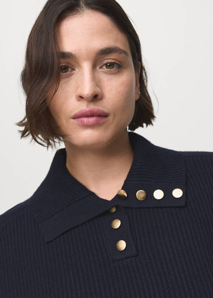 Pull En Maille Côtelée À Col Polo Et Boutons